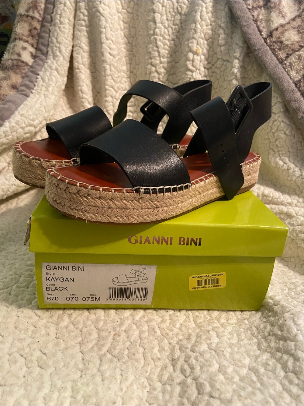 Gianni Bini Black Leather Espadrille Platform Sandals